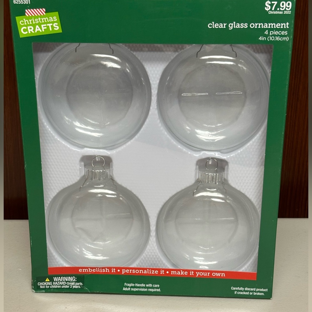4 clear Glass Ornaments for craft